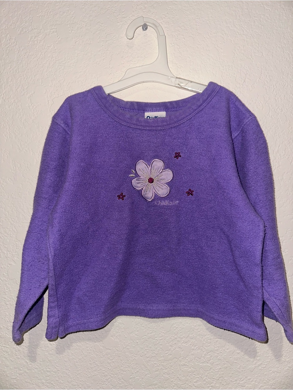 Vintage OshKosh B’Gosh Embroidered Purple Floral Fleece Top Size 4T